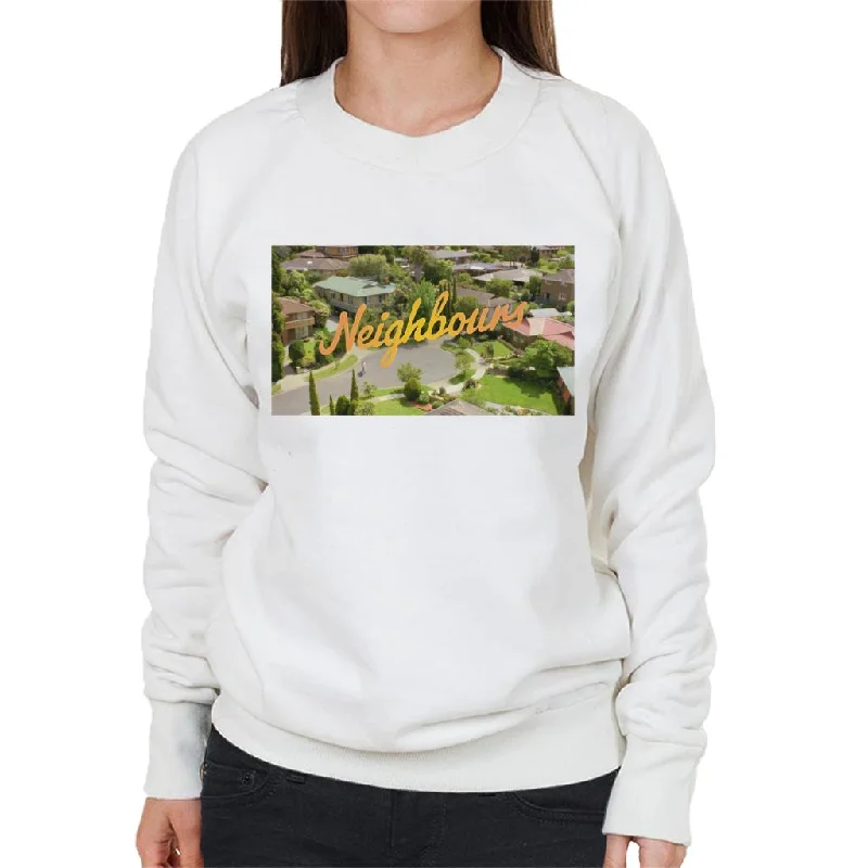 Neighbours Ramsay St Aerial Opening Women's Sweatshirt Hoodie with Belted Waist Structured Tailored Neighbours Ramsay St Aerial Opening Women's Sweatshirt Hoodie with Belted Waist Structured Tailored