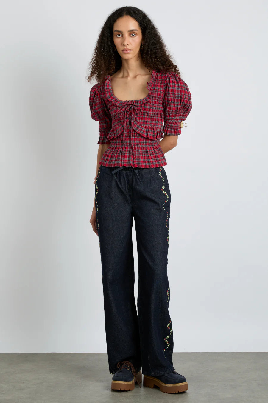 Megan Blouse Red Check Lightweight Linen Blouse