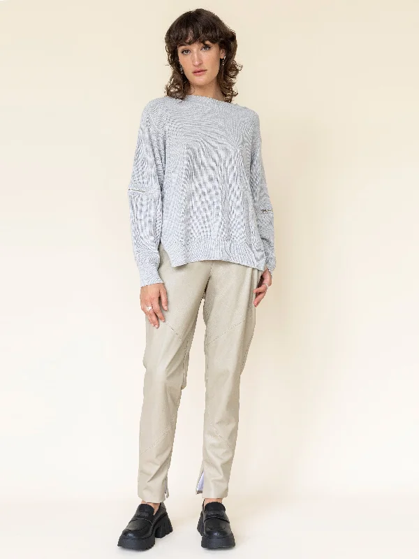 Knit Jumper with Open Zip Detail Sleeve in Silver Hooded Sweater Collared Sweater Shawl Collar