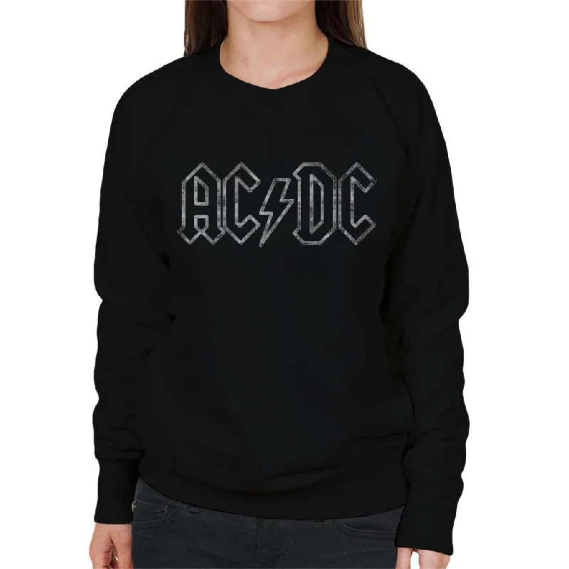 AC/DC Jagged Silver Logo Women's Sweatshirt Hoodie with Hem Embroidery Detailed Premium AC/DC Jagged Silver Logo Women's Sweatshirt Hoodie with Hem Embroidery Detailed Premium