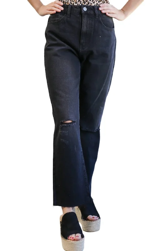 Marlo High Waist Ankle Jeans In Black Comfortable Dark Wash Jeans