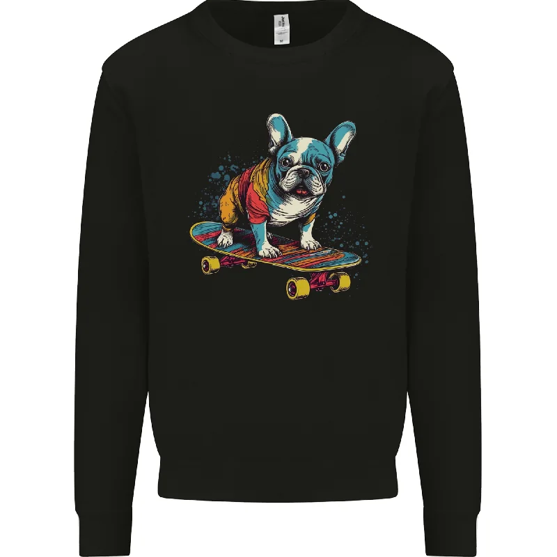 A Colourful French Bulldog on a Skateboard Mens Sweatshirt Jumper Hoodie with Set-In Sleeves Structured Classic A Colourful French Bulldog on a Skateboard Mens Sweatshirt Jumper Hoodie with Set-In Sleeves Structured Classic