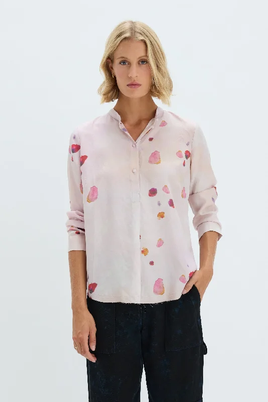 Silk Petal Pink Perfect Henley Blouse Boho Printed Blouse
