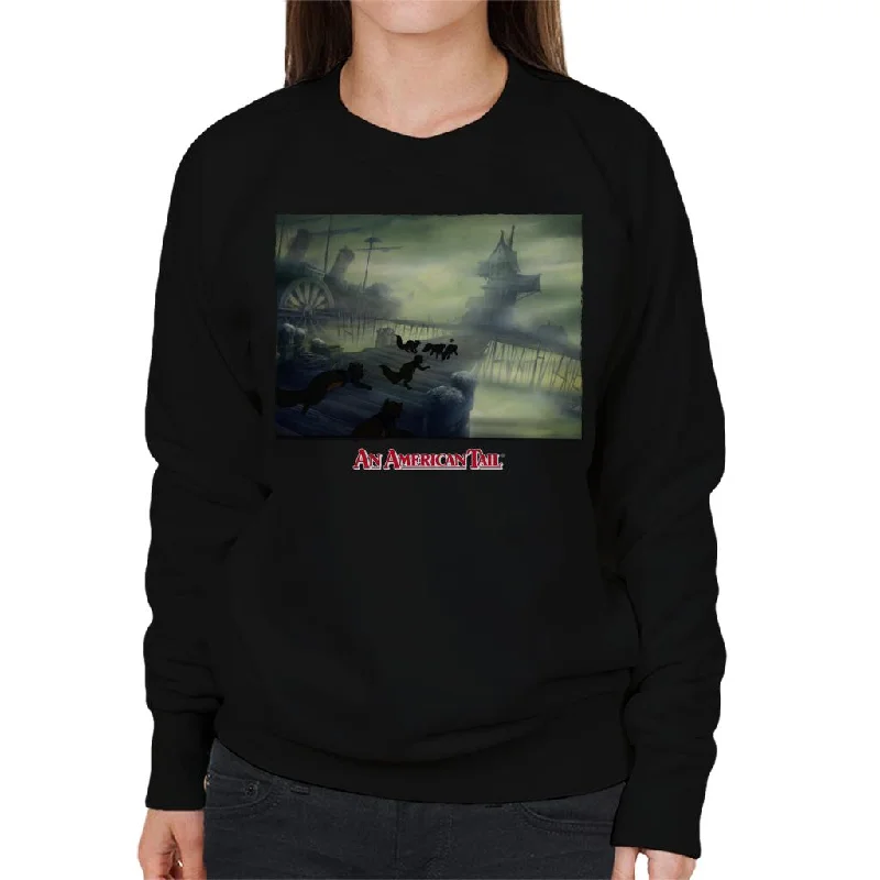 An American Tail Cats Chasing Women's Sweatshirt Hoodie with Hem Drawcord Adjustable Customizable An American Tail Cats Chasing Women's Sweatshirt Hoodie with Hem Drawcord Adjustable Customizable