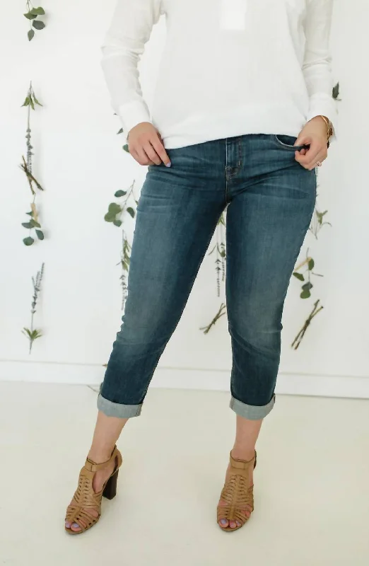 Lily Midrise Skinny Crop Jean In Blue Stylish Stone-Wash Denim Jeans