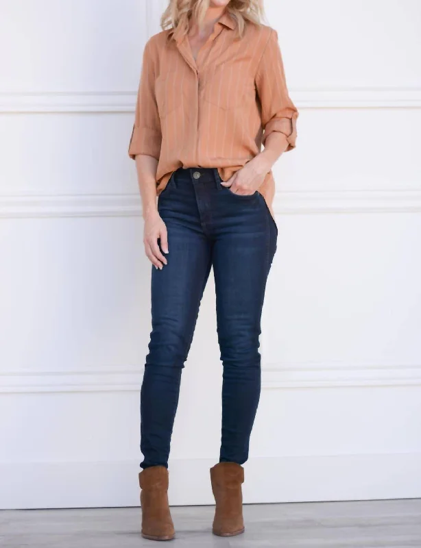 Mia High Rise Fab Ab Slim Fit Skinny Jean In Dark Blue Chic Rip-Detail High-Waist Jeans