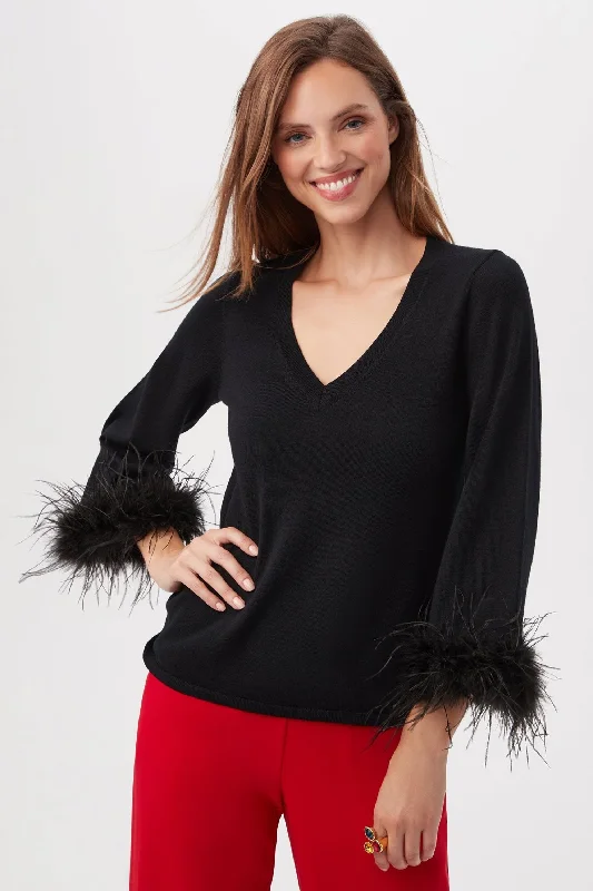 Sassy Merino Wool Feather Trimmed Sweater Velvet Chenille Corduroy