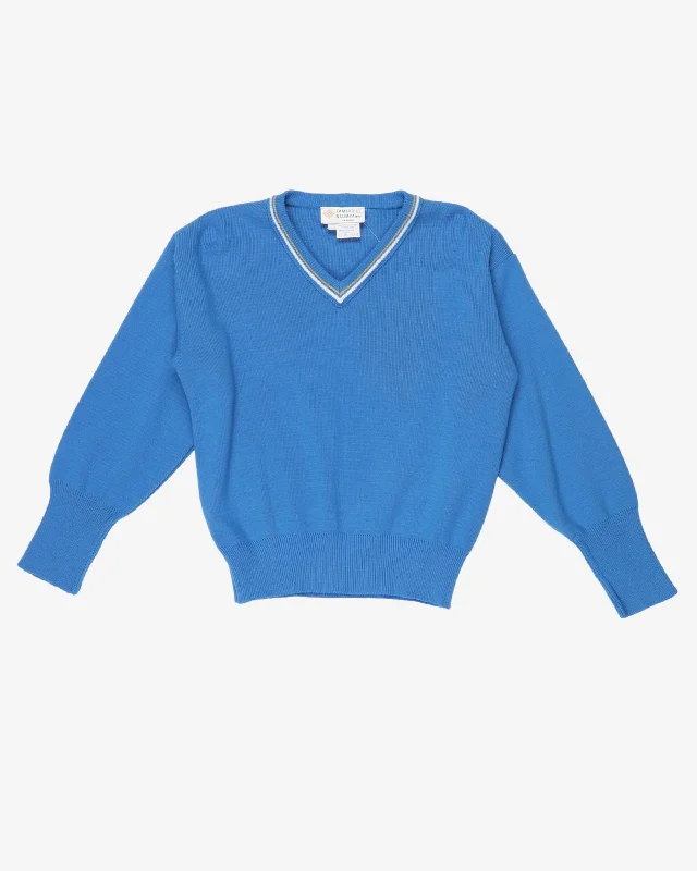Cambridge & Company Blue Stripe Neck Jumper - M/L Striped Floral Plaid