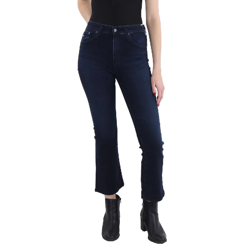 Womens High Rise Cropped Bootcut Jeans Classic Blue Denim Jeans