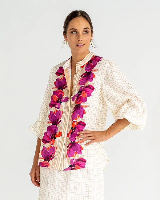 Rosa Blouse - Magnolia Print Business Casual Blouse