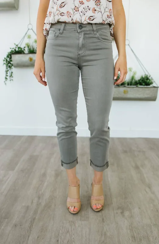 Amy Crop Straight Leg Jean In Moss Stylish Paperbag Waist Denim