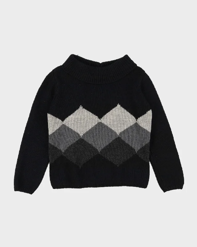 Vintage 1980s Hand Knitted Black Jumper - S Oversized Loose Flowy