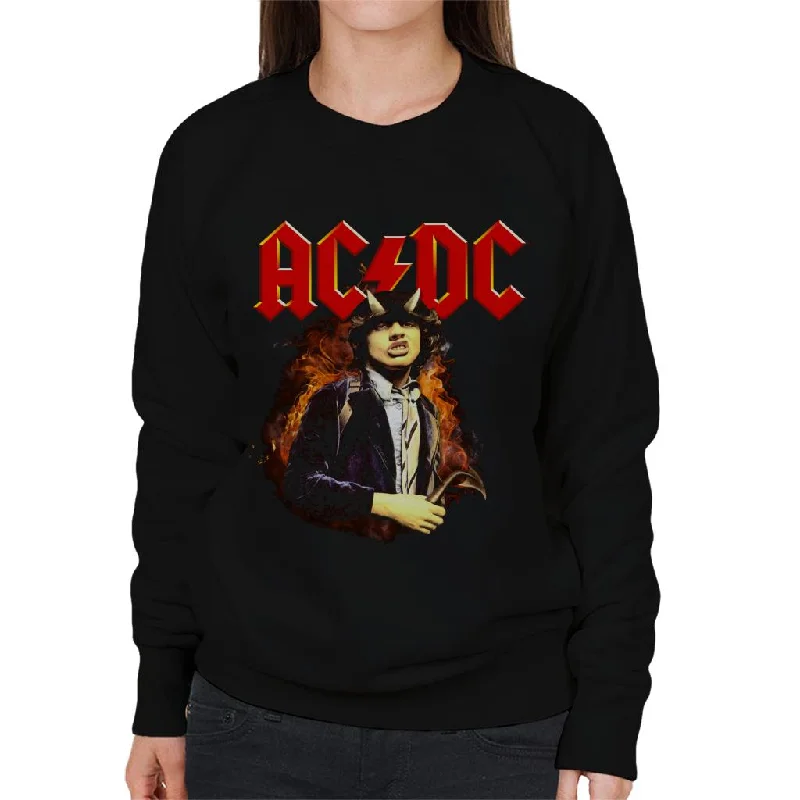 AC/DC Logo Angus Young Highway To Hell Women's Sweatshirt Hoodie with Monochrome Minimalist Simple AC/DC Logo Angus Young Highway To Hell Women's Sweatshirt Hoodie with Monochrome Minimalist Simple