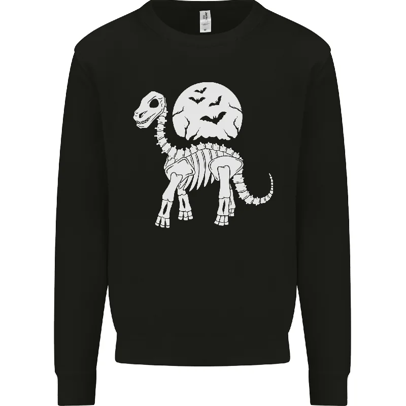 A Dinosaur Skeleton With a Full Moon Halloween Mens Sweatshirt Jumper Hoodie with Sequins Glamorous Eye-catching