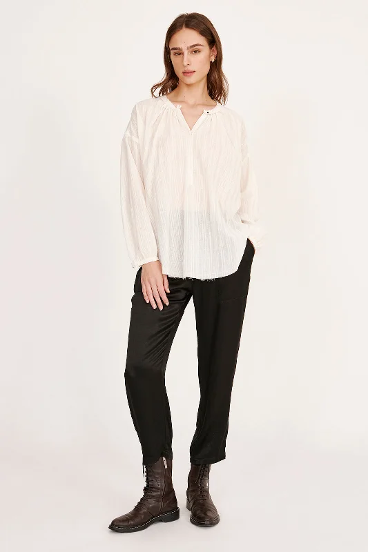 Gauze Washed White Poet Blouse Embroidered Cotton Blouse