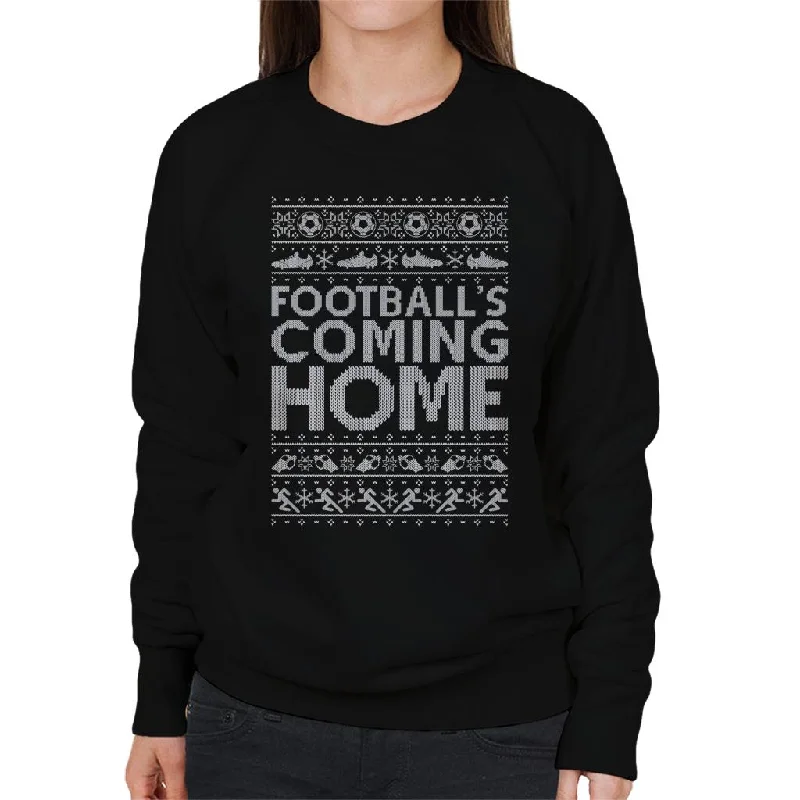 Football's Coming Home Christmas Text Knit Women's Sweatshirt Hoodie with Exposed Zipper Edgy Industrial Football's Coming Home Christmas Text Knit Women's Sweatshirt Hoodie with Exposed Zipper Edgy Industrial