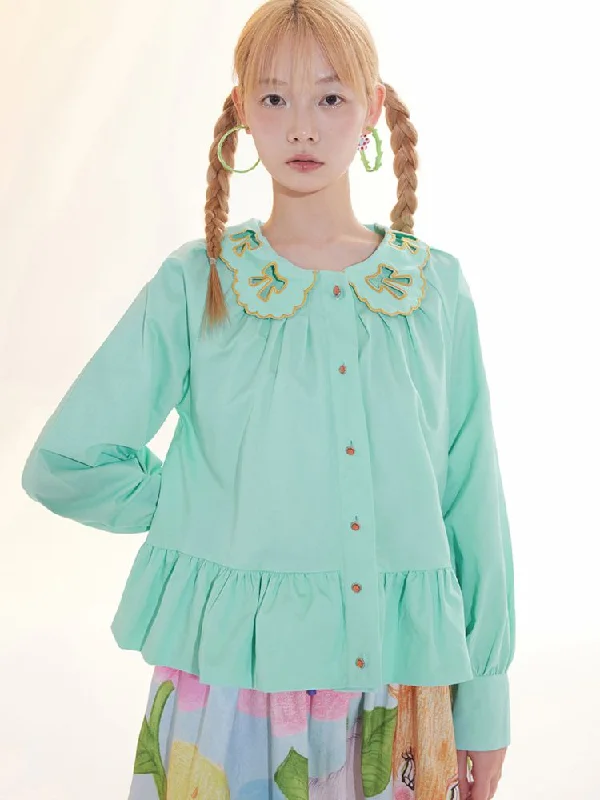 Bow Embroidered Long Sleeve Blouse【s0000009776】 Short Sleeve Blouse