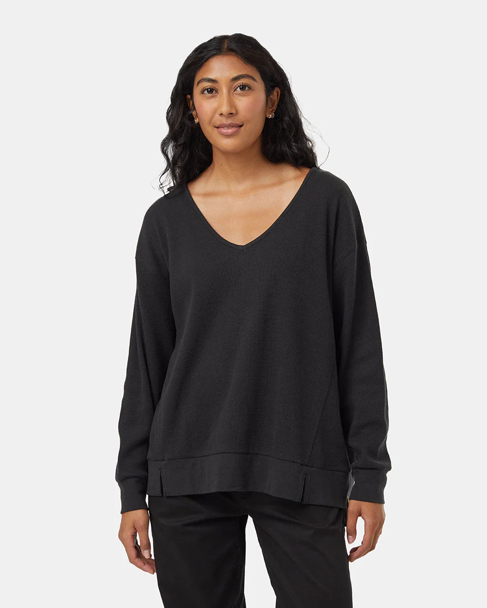 Women's TreeWaffle Deep V L/S Sweater Transparent Opaque Sheer