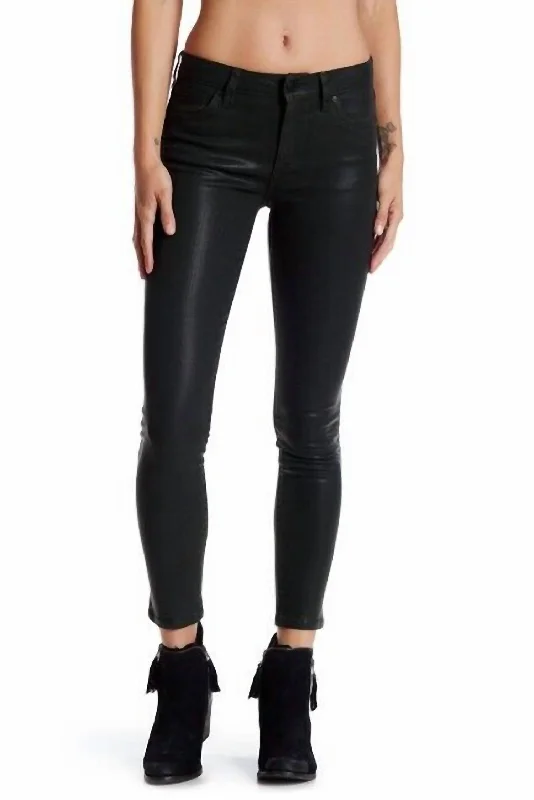 Coated Mid-Rise Skinny Ankle Jeans In Black Casual Wide-Legged Denim Jeans