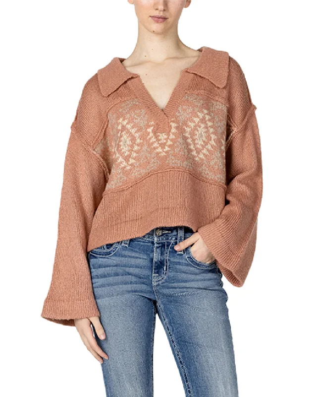 Women's Aztec Printed Knit Sweater Satin Blend Silk Blend Wool Blend