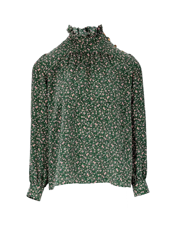high-neck silk blouse Puff Sleeve Blouse