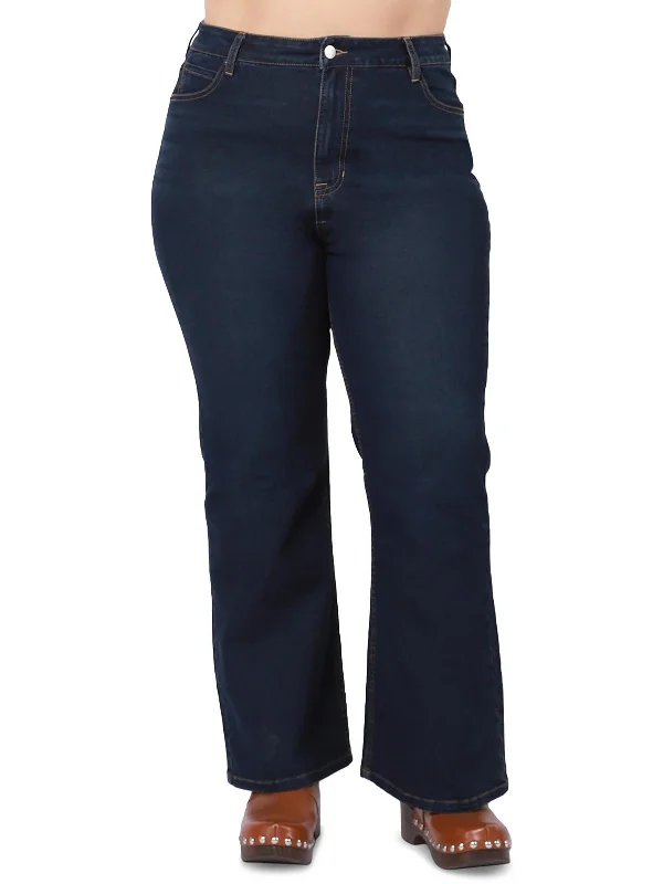 Plus Maya Womens High Rise Relaxed Flare Jeans Comfortable Stretch Denim Jeans