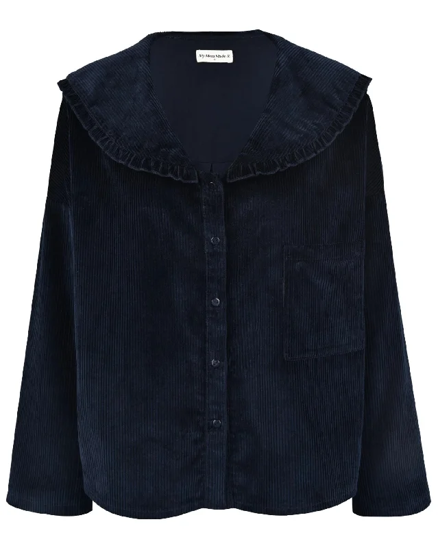 Sweetie Blouse - Navy Corduroy Office-Ready Blouse