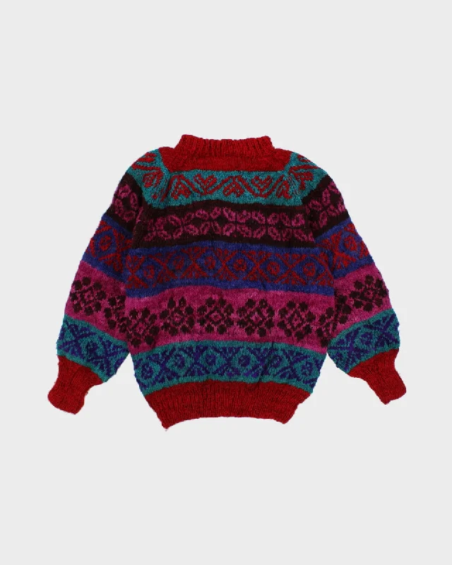 One Of A Kind Bolivian Wool Jumper - M Ribbed Striped Patterned