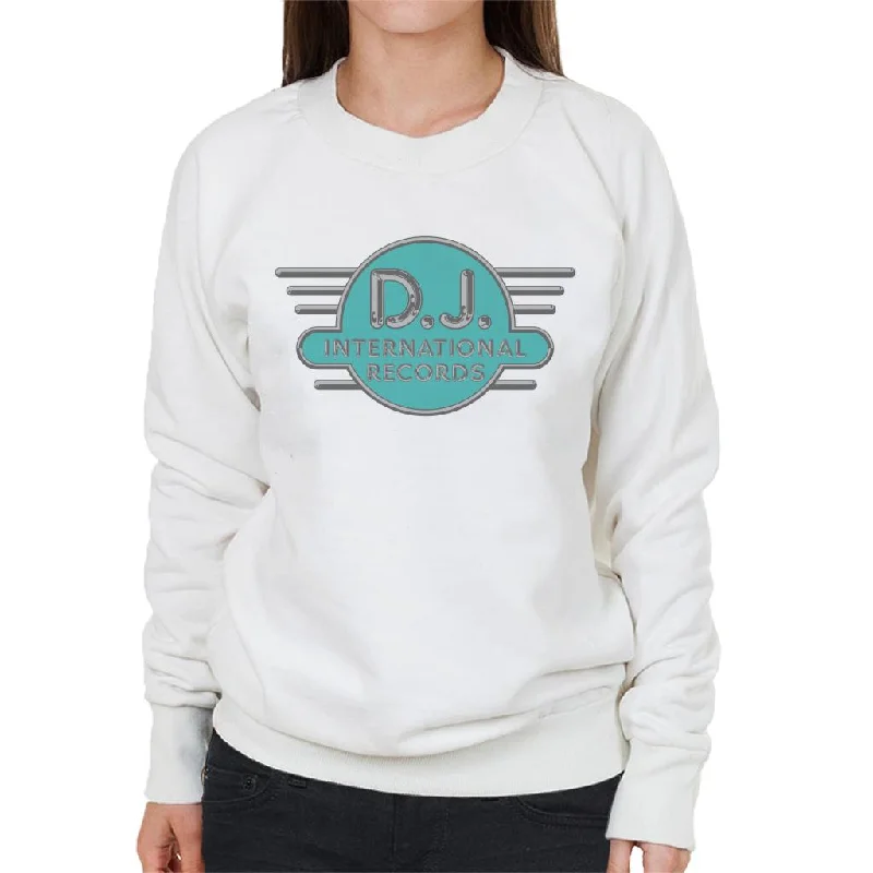 DJ International Records Cyan Logo Women's Sweatshirt Hoodie with Elastic Cuffs Stretchable Comfortable DJ International Records Cyan Logo Women's Sweatshirt Hoodie with Elastic Cuffs Stretchable Comfortable