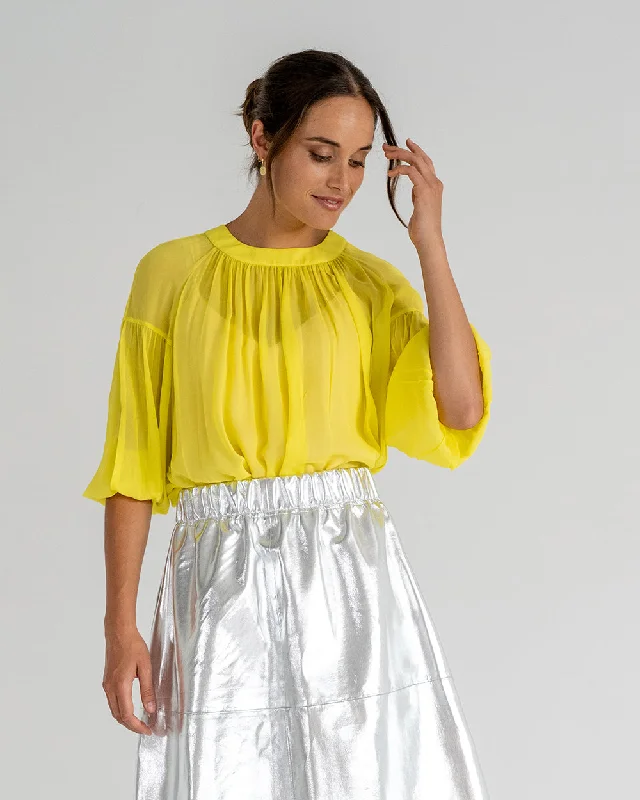 Laurent Blouse - Sunglow Yellow Off-Shoulder Wrap Blouse