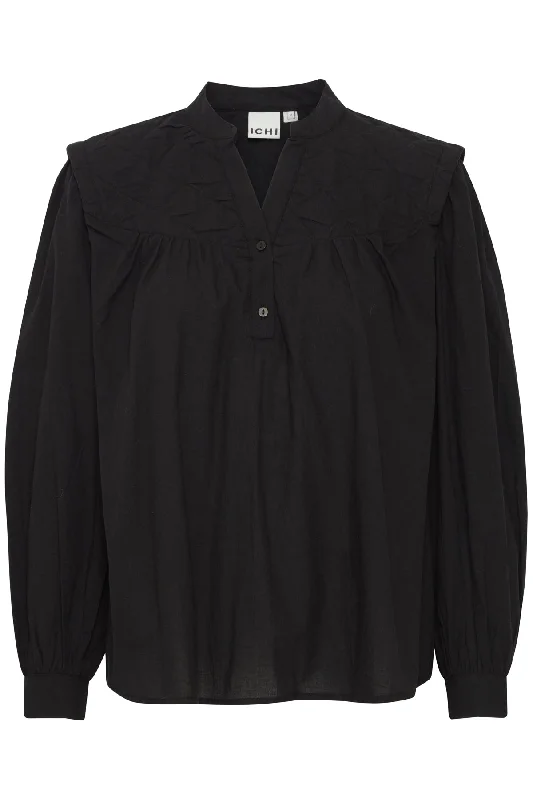 Quilty Long Sleeve Blouse Black Business Casual Blouse