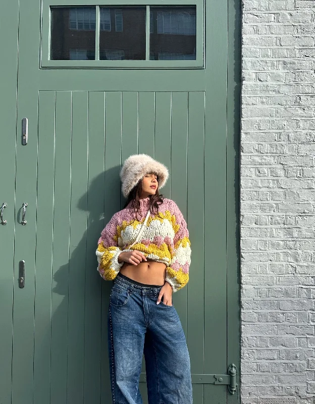Honeybee Sweetheart Chunky Knit Jumper Ribbed Striped Patterned