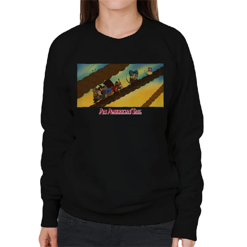 An American Tail Fievel And Family On Rope Women's Sweatshirt Hoodie with Raw Hem Edgy Unfinished An American Tail Fievel And Family On Rope Women's Sweatshirt Hoodie with Raw Hem Edgy Unfinished