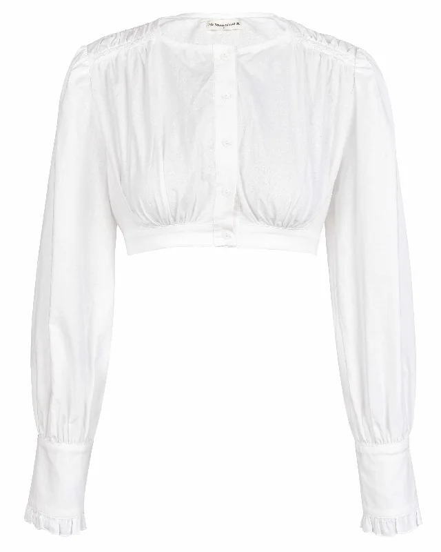 Cotton Gather Blouse - White Chic Square Blouse