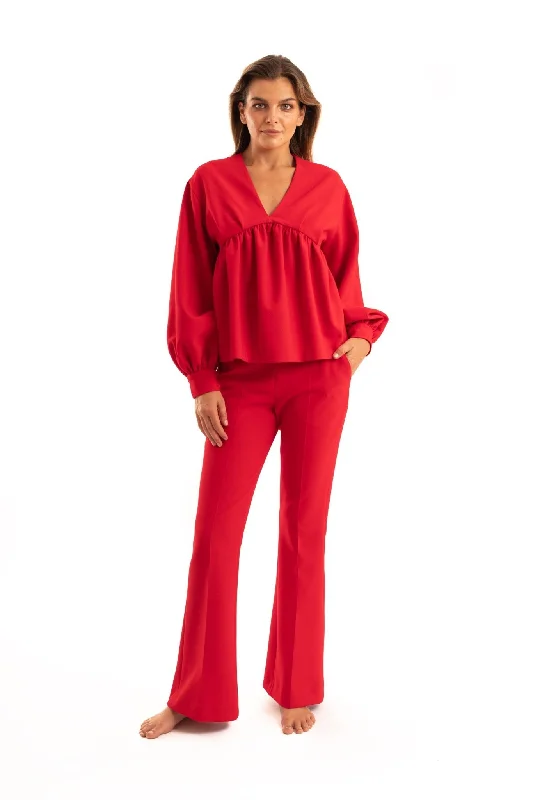 Red Balone Blouse - NOPIN Pastel Color Blouse
