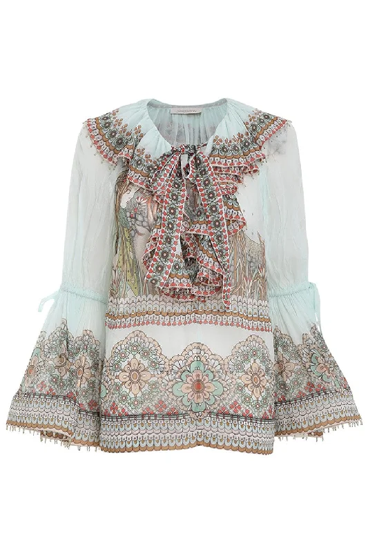 Kaleidoscope Ruffle Blouse Lightweight Linen Blouse