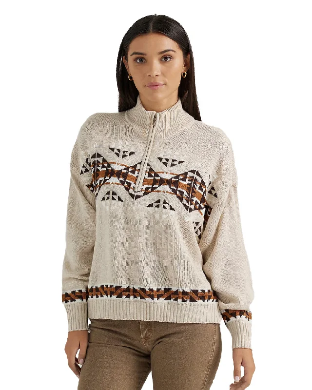 Women's Retro Western Vintage Quarter Zip Relaxed Sweater Stretchy Elastic Breathable Women's Retro Western Vintage Quarter Zip Relaxed Sweater Stretchy Elastic Breathable