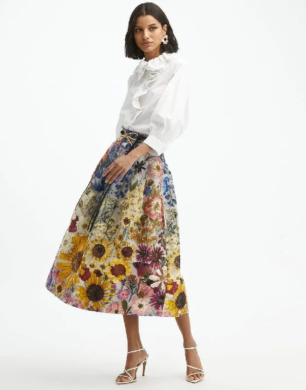Poplin Embroidered Trim Blouse Asymmetric Hem Blouse
