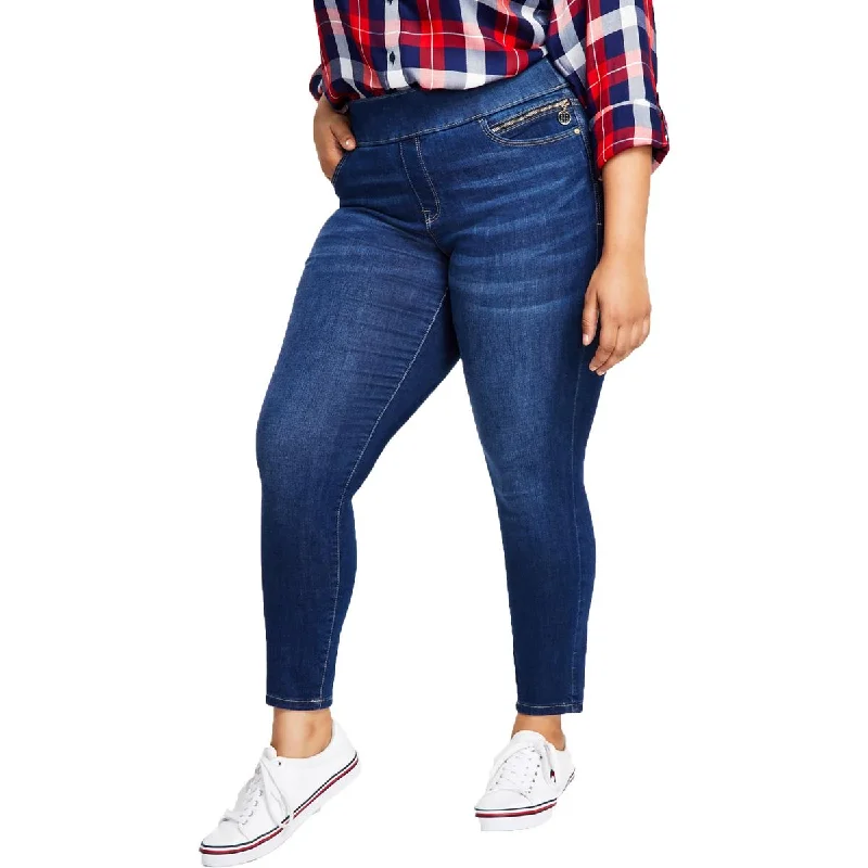Plus Womens High Waist Slimming Skinny Jeans Trendy Wide-Leg High-Waist Denim