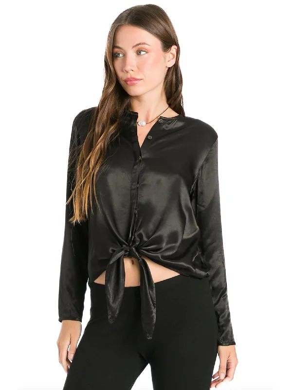 Hard Tail Satin Tie Front Blouse (Style SAT-41) Elegant Peplum Blouse