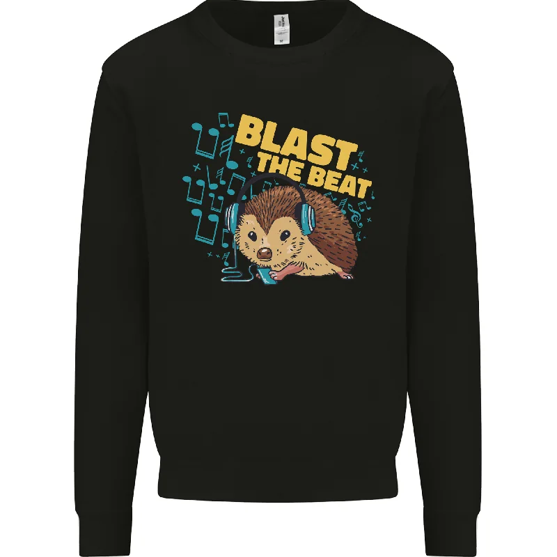 A DJ Hedgehog Headphones Pop Music Mens Sweatshirt Jumper Hoodie with Cuffed Sleeves Snug Secure