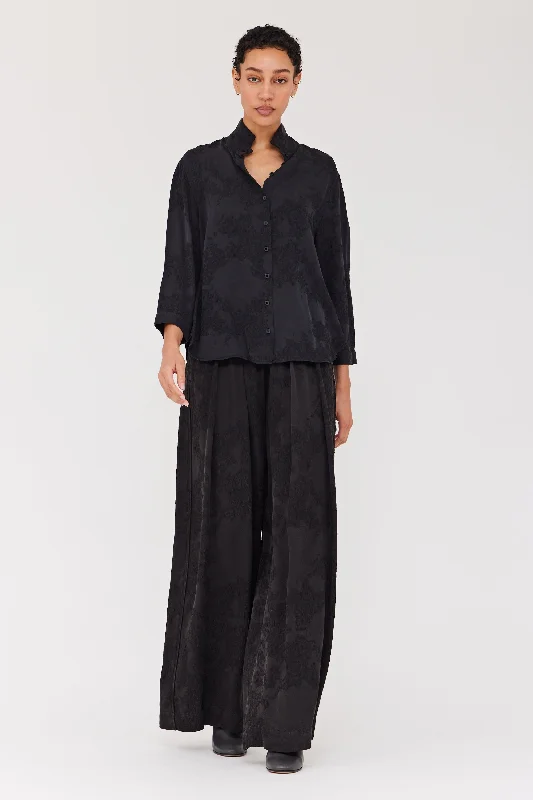Silk Jacquard Black Lauren Blouse Short Sleeve Blouse