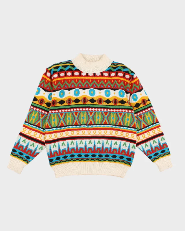 Vintage 80s Mondi Wool Blend Abstract Colourful Jumper - M Denim Fabric Leather Fabric Suede Fabric Vintage 80s Mondi Wool Blend Abstract Colourful Jumper - M Denim Fabric Leather Fabric Suede Fabric
