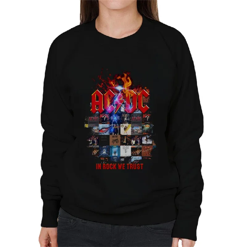 AC/DC In Rock We Trust Album Cover Women's Sweatshirt Hoodie with Hem Raw Edge Edgy Unfinished AC/DC In Rock We Trust Album Cover Women's Sweatshirt Hoodie with Hem Raw Edge Edgy Unfinished