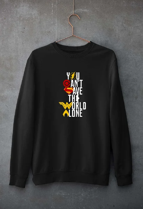You Can't Save The World Alone Justice League Unisex Sweatshirt for Men/Women Hoodie with Hem Patch Decorative Personalized