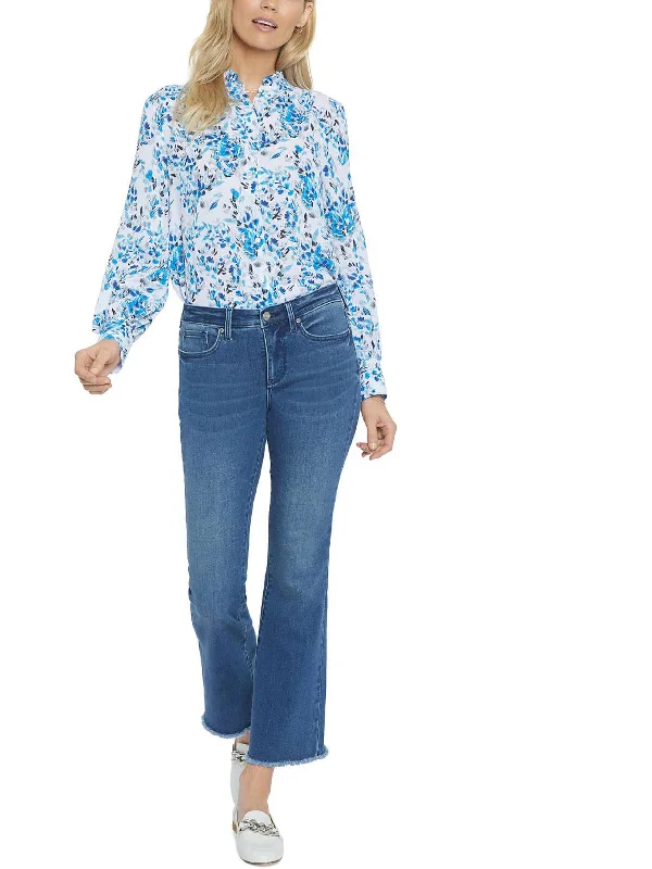 Ava Womens Ankle Frayed Hem Flare Jeans Stylish Slim Fit Denim