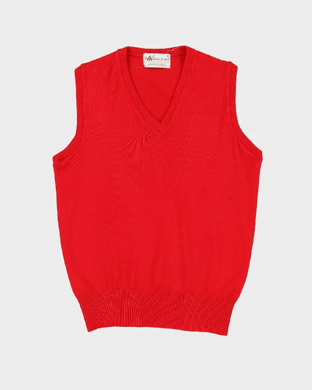 Vintage 80s Red Sleeveless Tank Knit / Sweater Vest - M Fitted Slim Tailored