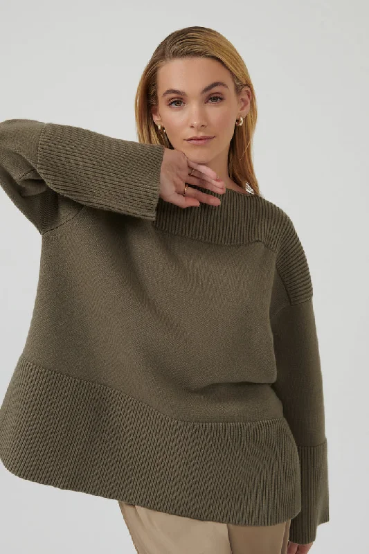 Valentina Sweater - Olive Spandex Blend Rayon Blend Denim Blend