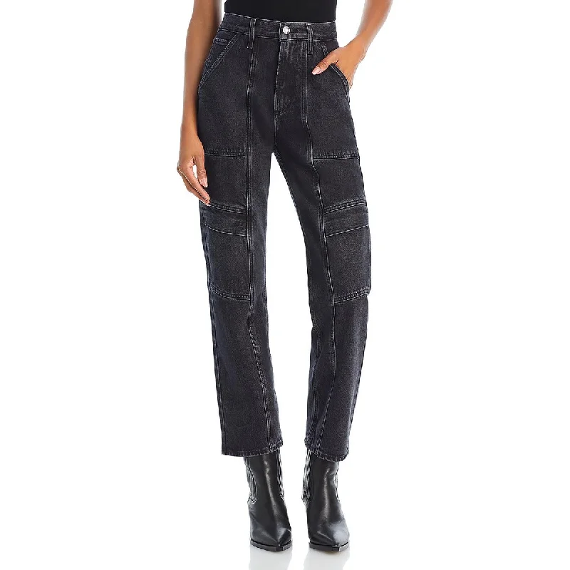 Womens Cargo High Rise Cargo Jeans Comfortable Zip-Fly Denim Jeans