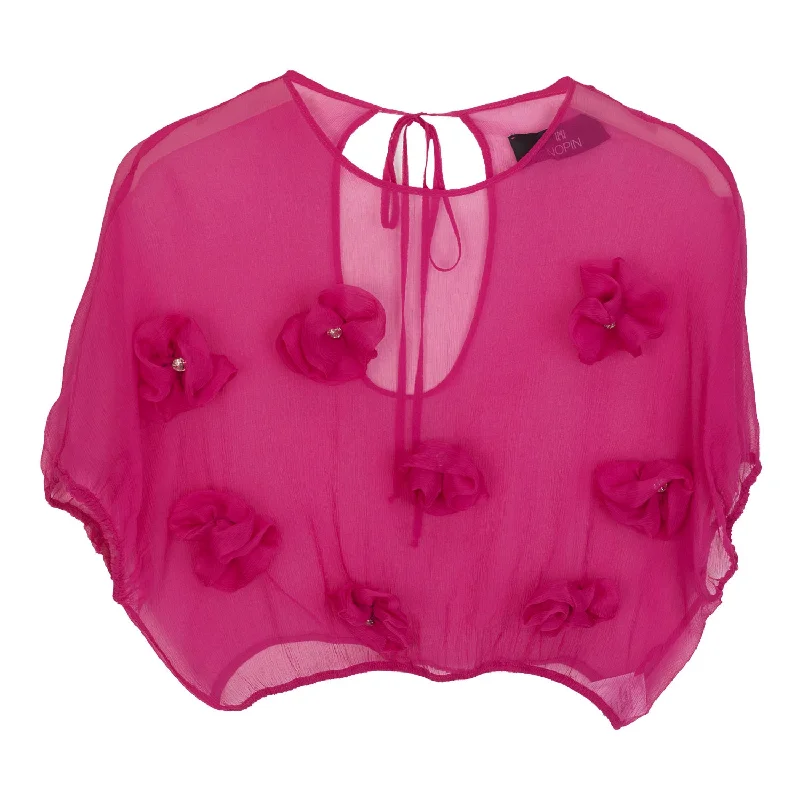 Pink Silk Flower Blouse Satin Drape Blouse